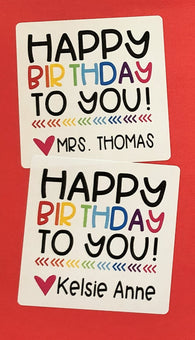 Rainbow Happy Birthday with  Heart Personalized Square Stickers