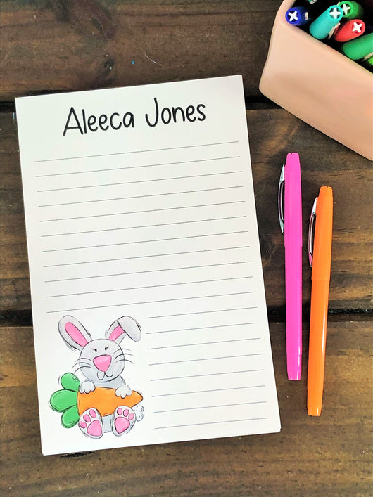 Gray Bunny with Carrot Easter Personalized Notepad