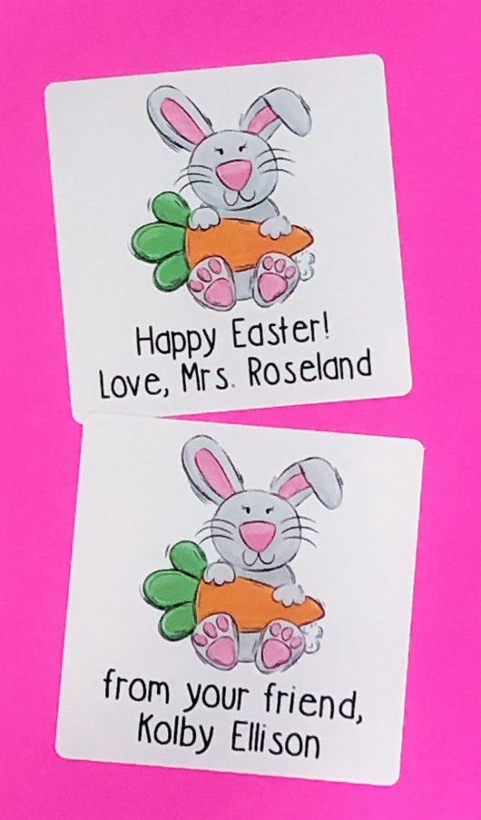 Gray Bunny with Carrot Easter Square Stickers