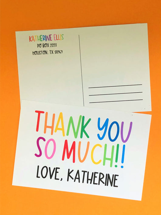 Rainbow Colors Thank You Personalized Teacher Postcards