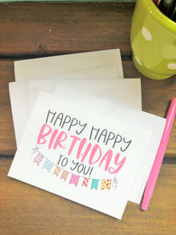 Happy Birthday with Party Bunting Note Cards