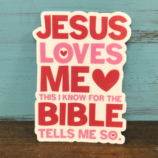Jesus Loves Me Pink and Red Vinyl Waterproof Sticker