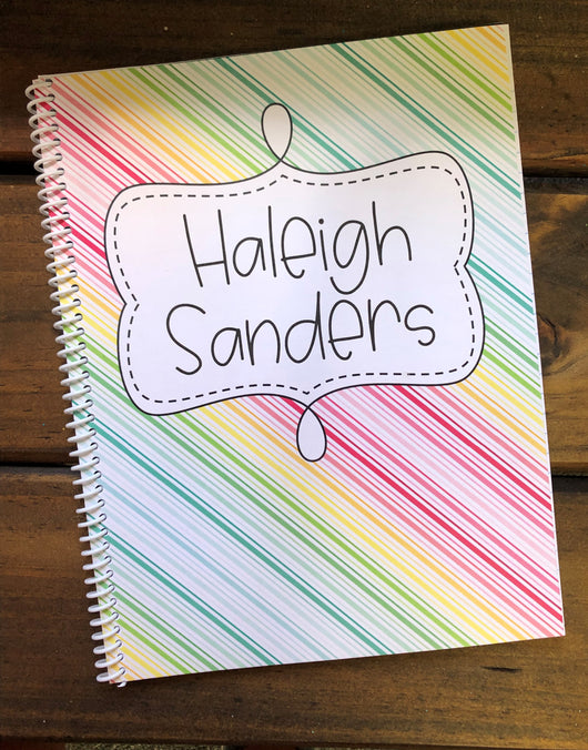 Watercolor Diagonal Stripes Personalized Side Spiral Notebook