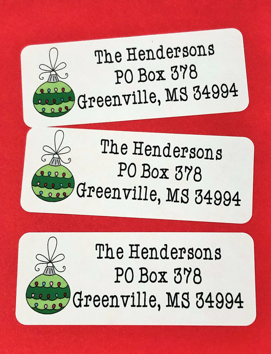 Green Ornament Christmas Address Labels