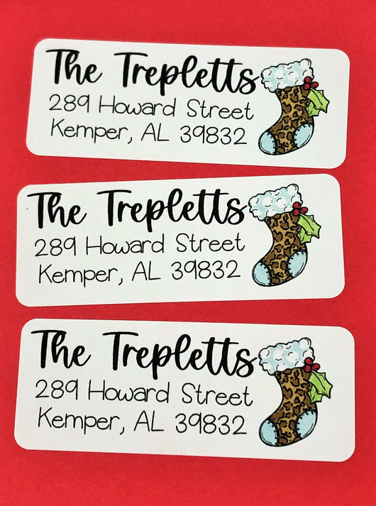 Leopard Stocking Christmas Address Labels