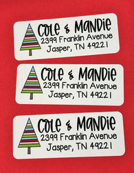 Striped Tree Christmas Address Labels