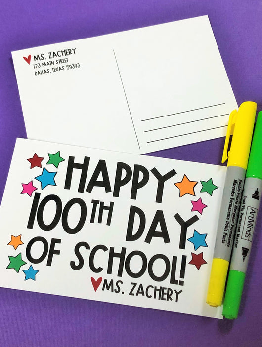 Stars 100th Day Personalized Teacher Postcards
