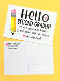 Yellow Pencil Hello Personalized Teacher Postcards