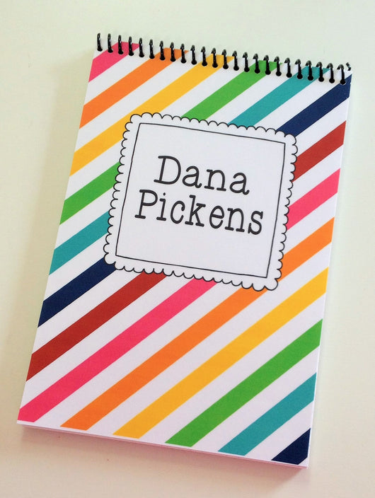Happy Stripes Personalized Top Spiral Steno Notebook