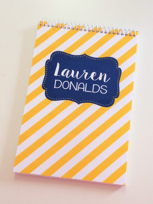 Yellow Stripe Personalized Top Spiral Steno Notebook