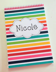 Rainbow Stripe with Cloud Personalized Top Spiral Steno Notebook