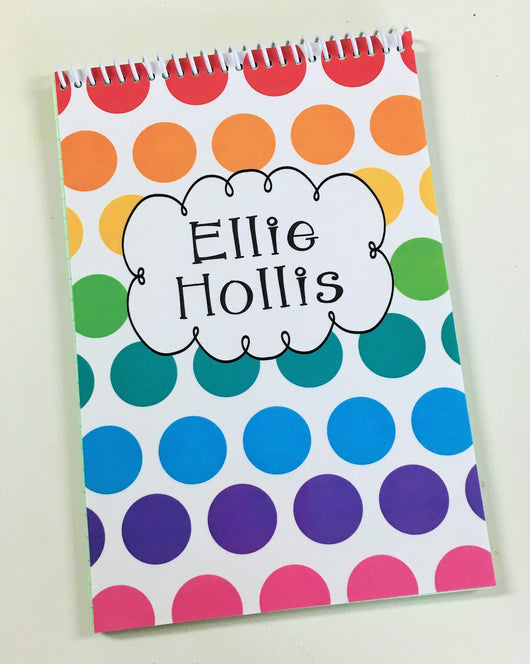 Big Rainbow Polka Dots Personalized Top Spiral Steno Notebook