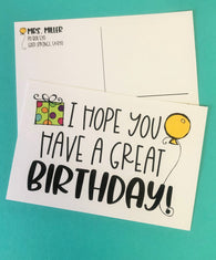 Birthday Balloon and Gift Teacher Postcards