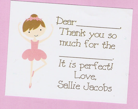 Ballerina Fill in the Blank Kids Thank You Notes