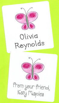 Pink Butterfly Personalized Square Stickers