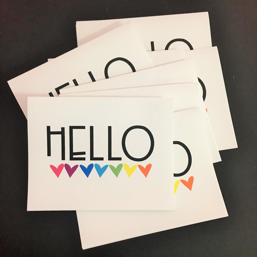 Note Card Hello Hello with Rainbow Hearts Folded Note Cards – DoodleBugsPaper