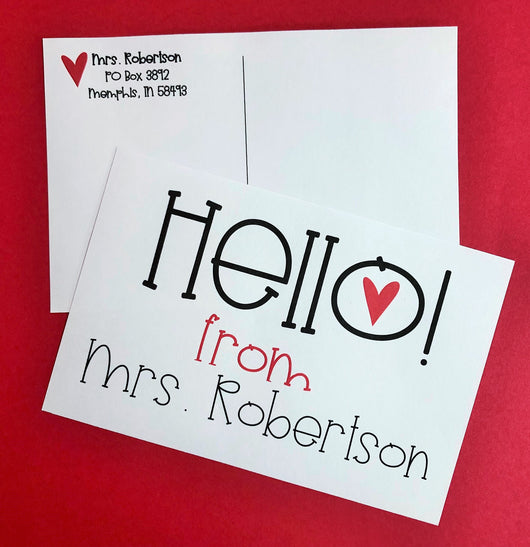 Hello with Heart Personalized Teacher Postcards