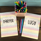 Rainbow Squiggles Personalized Top Spiral Notebook