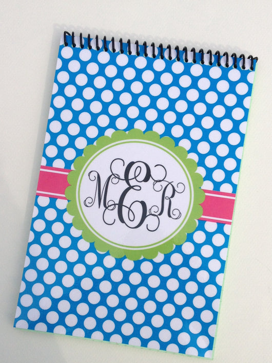 Bright Blue Dots with Monogram Personalized Top Spiral Steno Notebook
