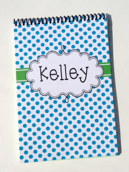 Little Blue Dots Personalized Top Spiral Steno Notebook