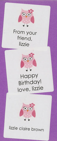 Pink Owl Personalized Square Stickers