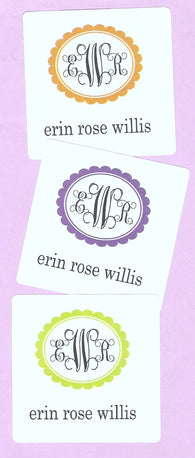 Scalloped Monogram Personalized Square Stickers
