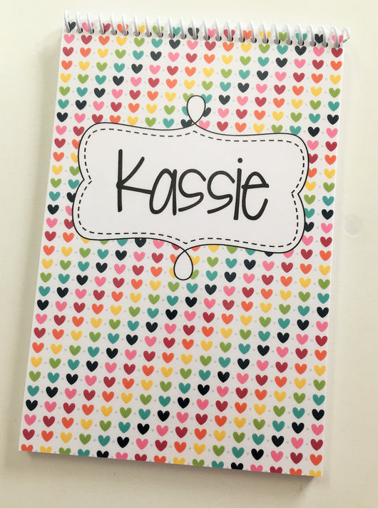 Rainbow Hearts Personalized Top Spiral Steno Notebook